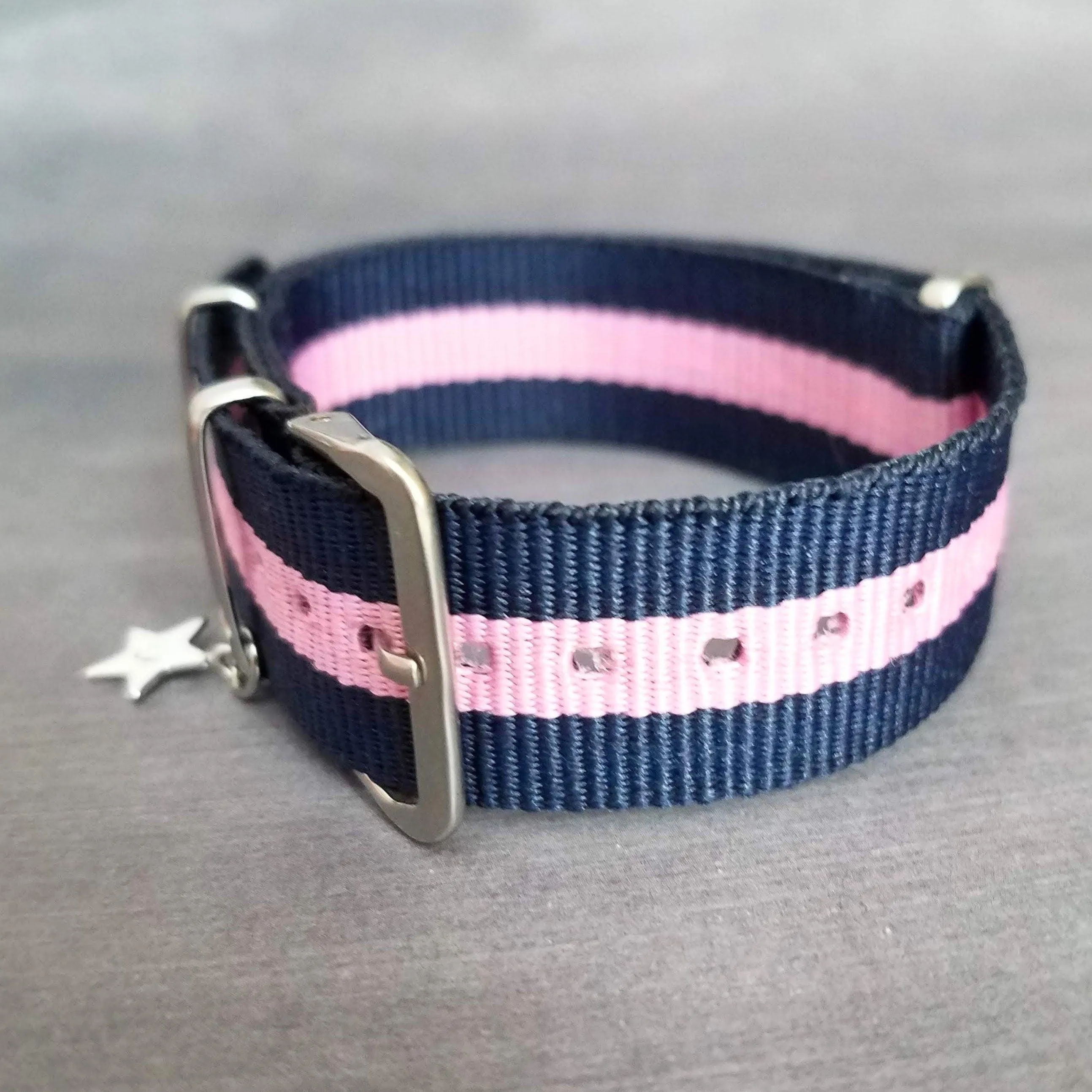 Preppy Stripe Bracelet, navy blue pink stripe bracelet, seatbelt bracelet, seat belt strap, personalized bracelet, initial star, trendy prep