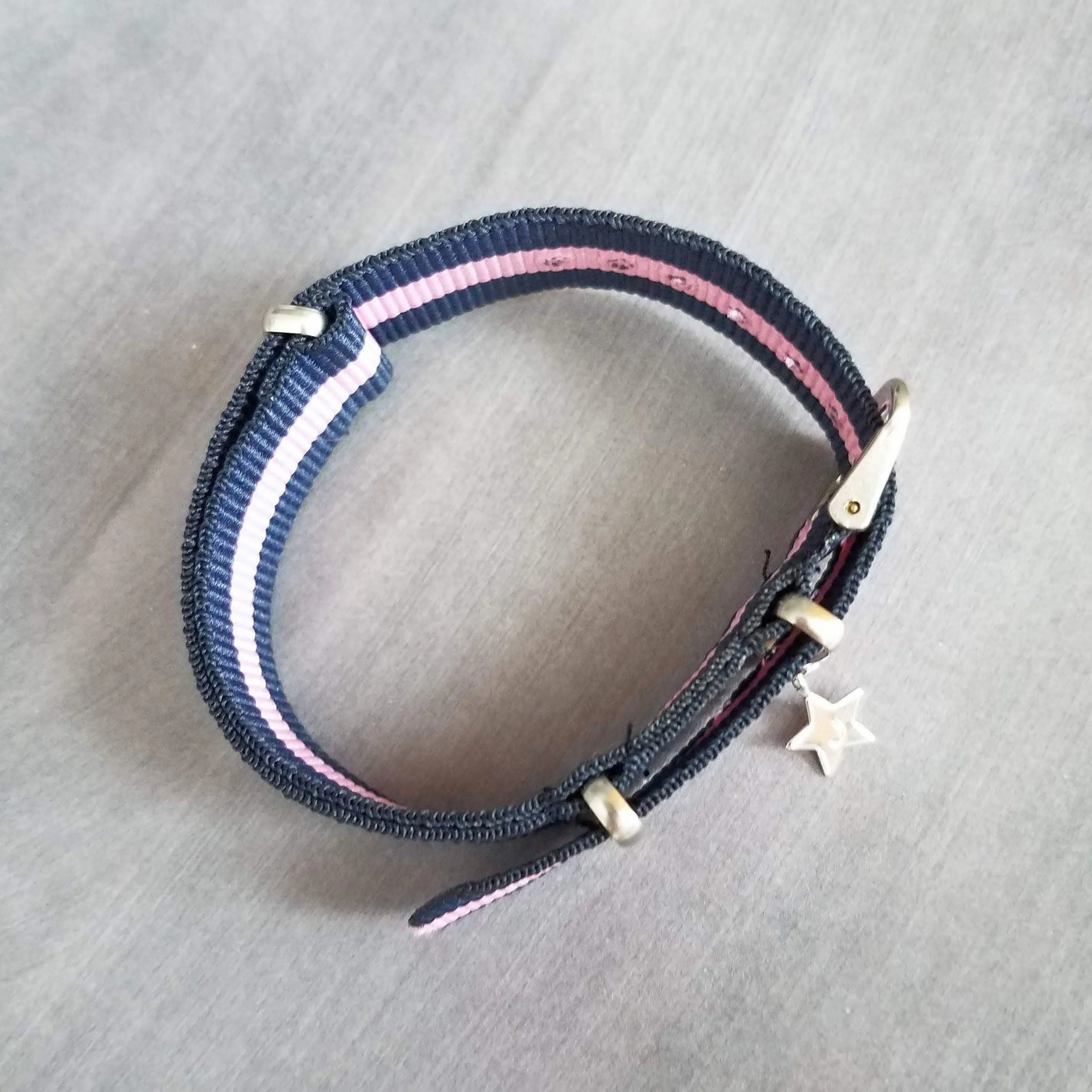 Preppy Stripe Bracelet, navy blue pink stripe bracelet, seatbelt bracelet, seat belt strap, personalized bracelet, initial star, trendy prep