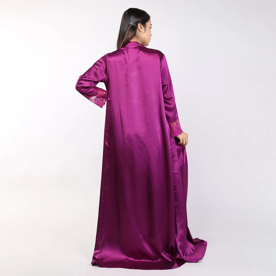 Purple Satin Bridal Nighty Gown Set