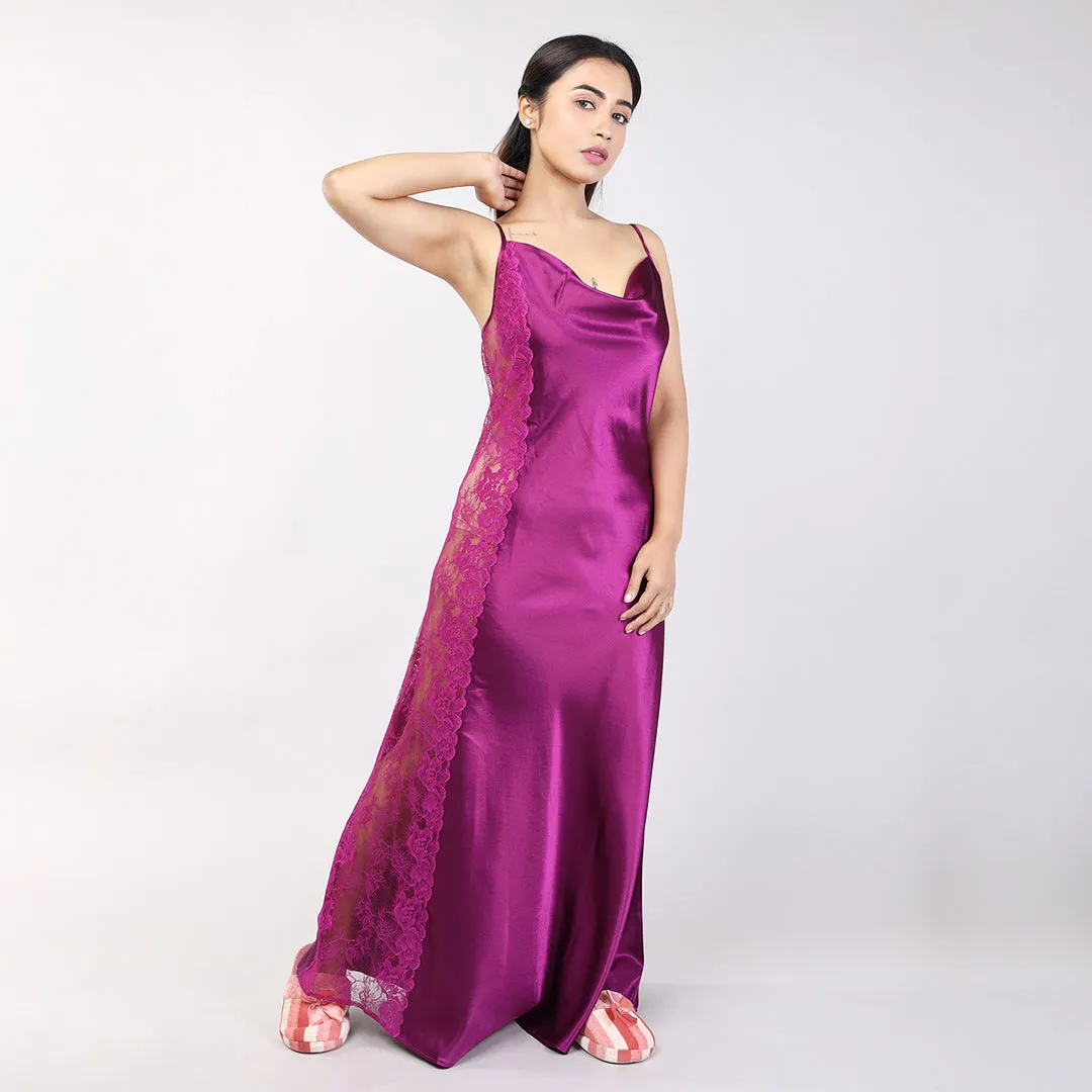 Purple Satin Bridal Nighty Gown Set