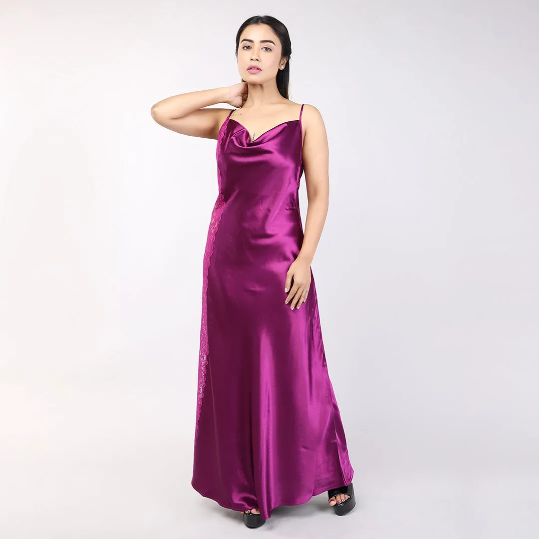 Purple Satin Bridal Nighty Gown Set