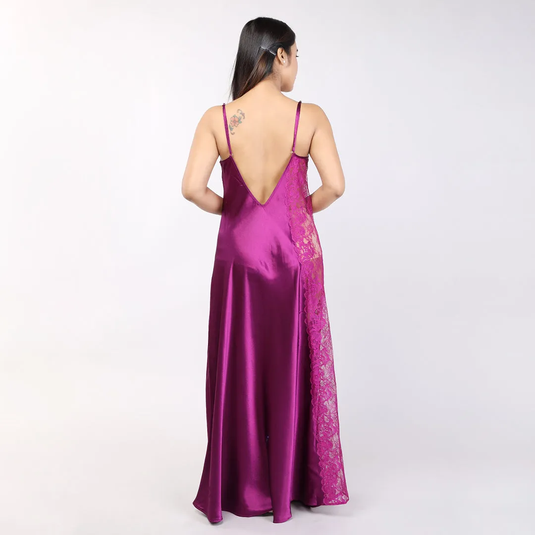 Purple Satin Bridal Nighty Gown Set