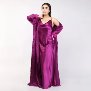Purple Satin Bridal Nighty Gown Set