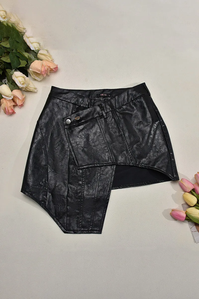QNY4156 Faux Leather Mini Skirt