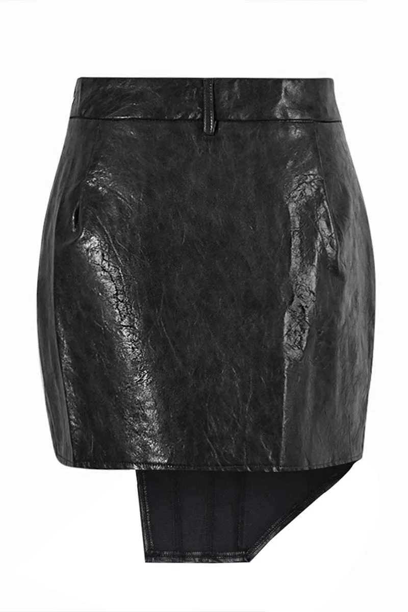QNY4156 Faux Leather Mini Skirt
