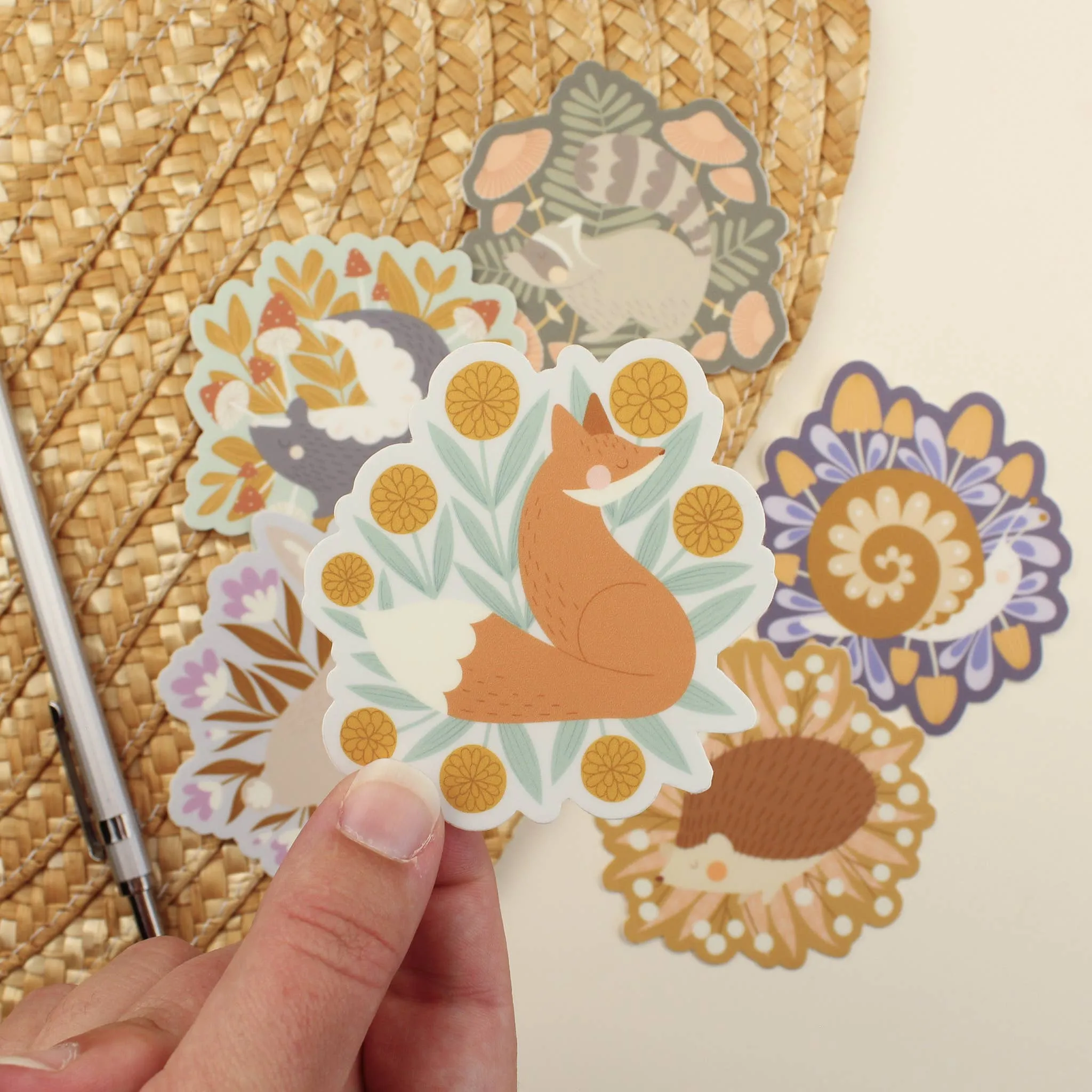 Raccoon and Mushrooms, Nature Lover Sticker