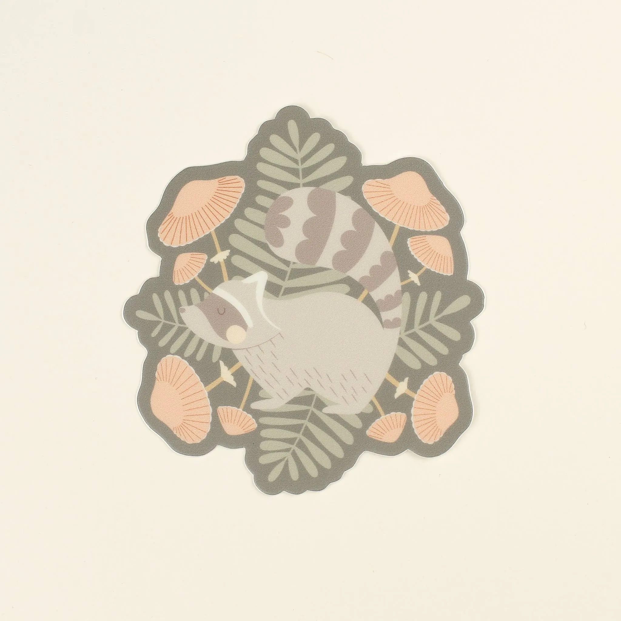 Raccoon and Mushrooms, Nature Lover Sticker