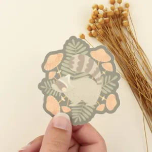 Raccoon and Mushrooms, Nature Lover Sticker