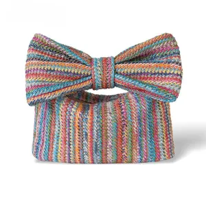 Rainbow Straw Bow Clutch Bag