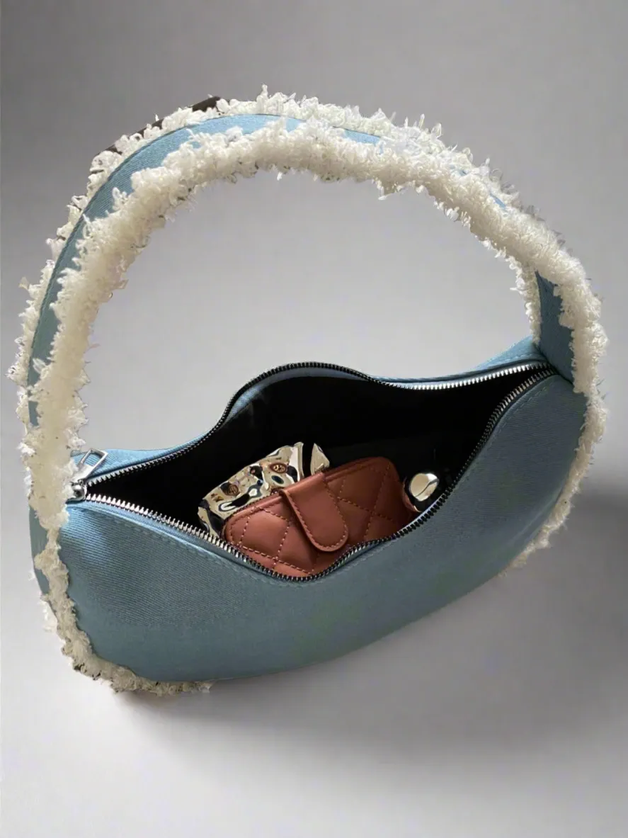 Raw Hem Denim Shoulder Bag
