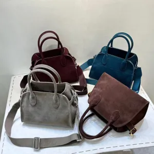 REALAIOT 2025 New retro suede matte cowhide tote bag single shoulder fashionable versatile commuter large capacity leather tote bag