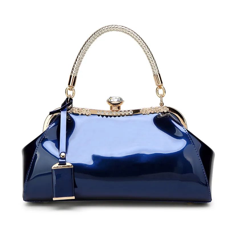 realaiot Glossy Handbag For Women, Fashion Tote Bag With Rhinestone Decor For Wedding