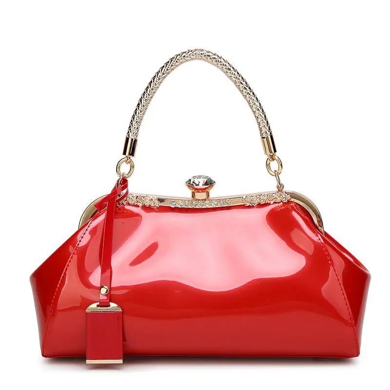 realaiot Glossy Handbag For Women, Fashion Tote Bag With Rhinestone Decor For Wedding