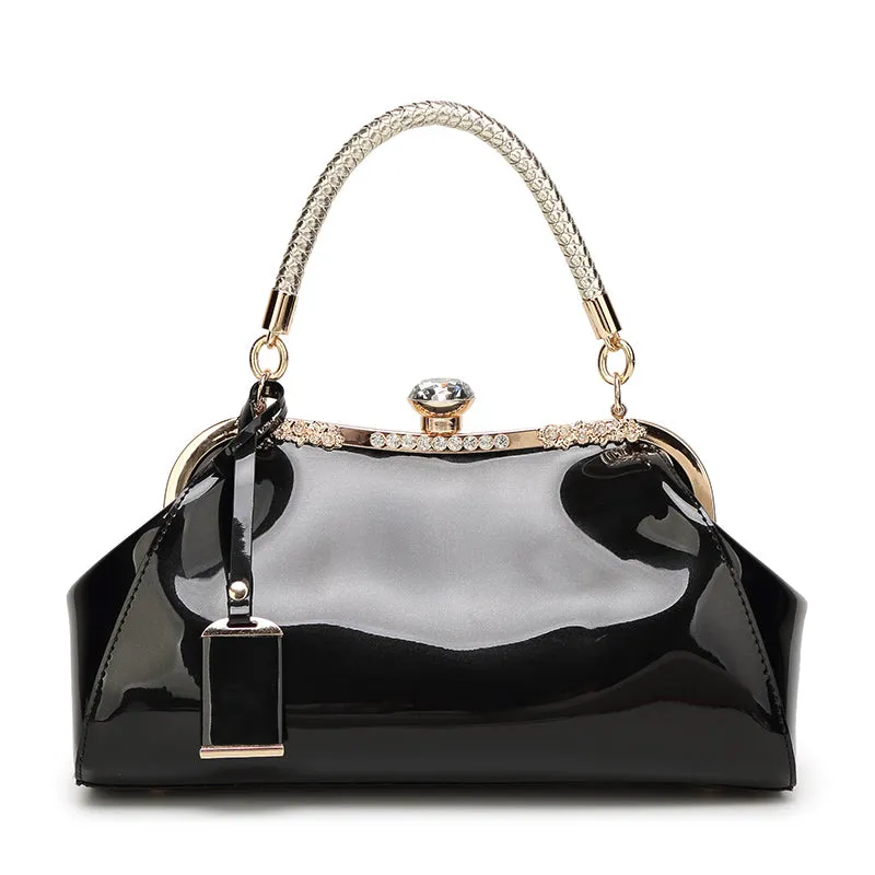 realaiot Glossy Handbag For Women, Fashion Tote Bag With Rhinestone Decor For Wedding