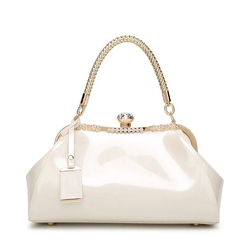 realaiot Glossy Handbag For Women, Fashion Tote Bag With Rhinestone Decor For Wedding