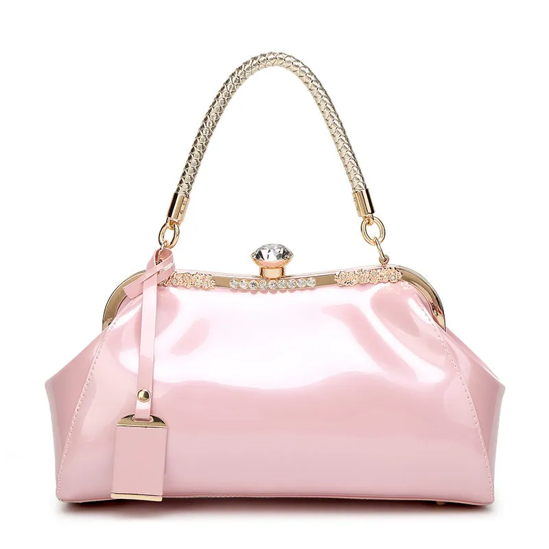 realaiot Glossy Handbag For Women, Fashion Tote Bag With Rhinestone Decor For Wedding