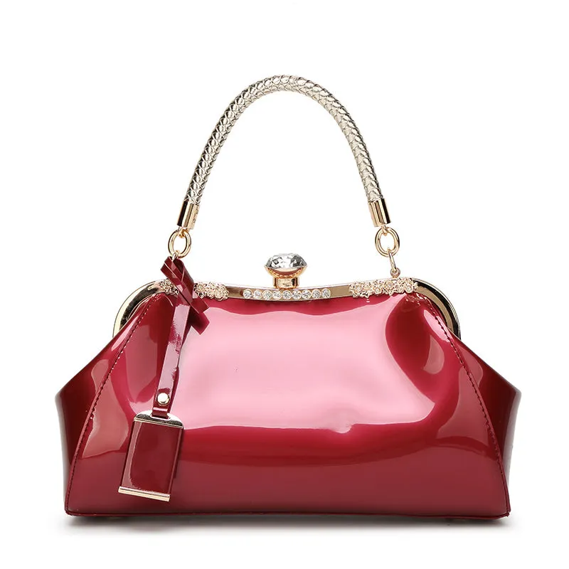 realaiot Glossy Handbag For Women, Fashion Tote Bag With Rhinestone Decor For Wedding