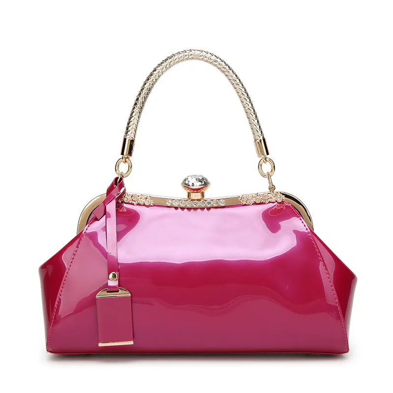 realaiot Glossy Handbag For Women, Fashion Tote Bag With Rhinestone Decor For Wedding