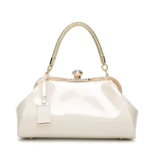 realaiot Glossy Handbag For Women, Fashion Tote Bag With Rhinestone Decor For Wedding