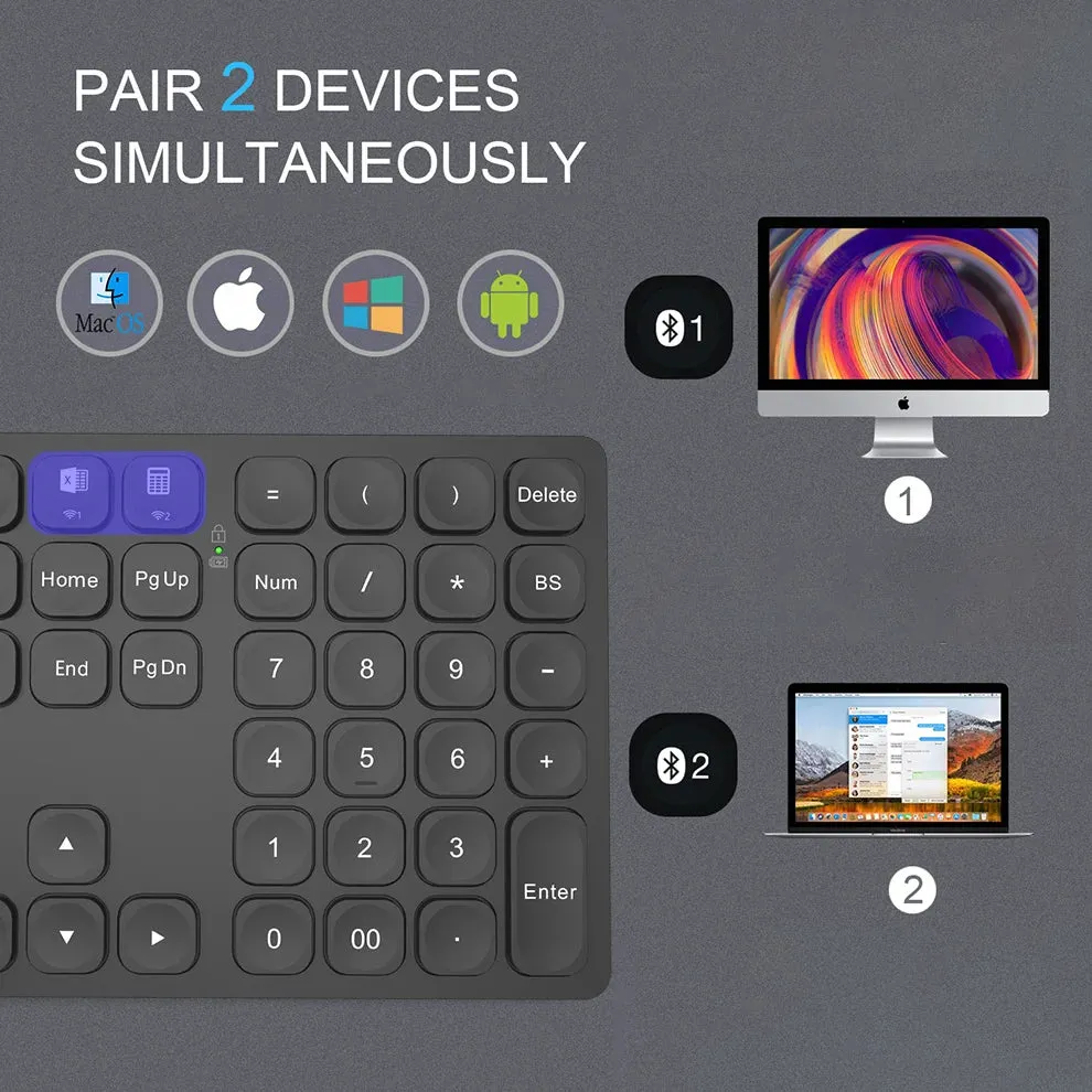 Rechargeable Dual Bluetooth Numeric Keyboard for iPad, Laptop