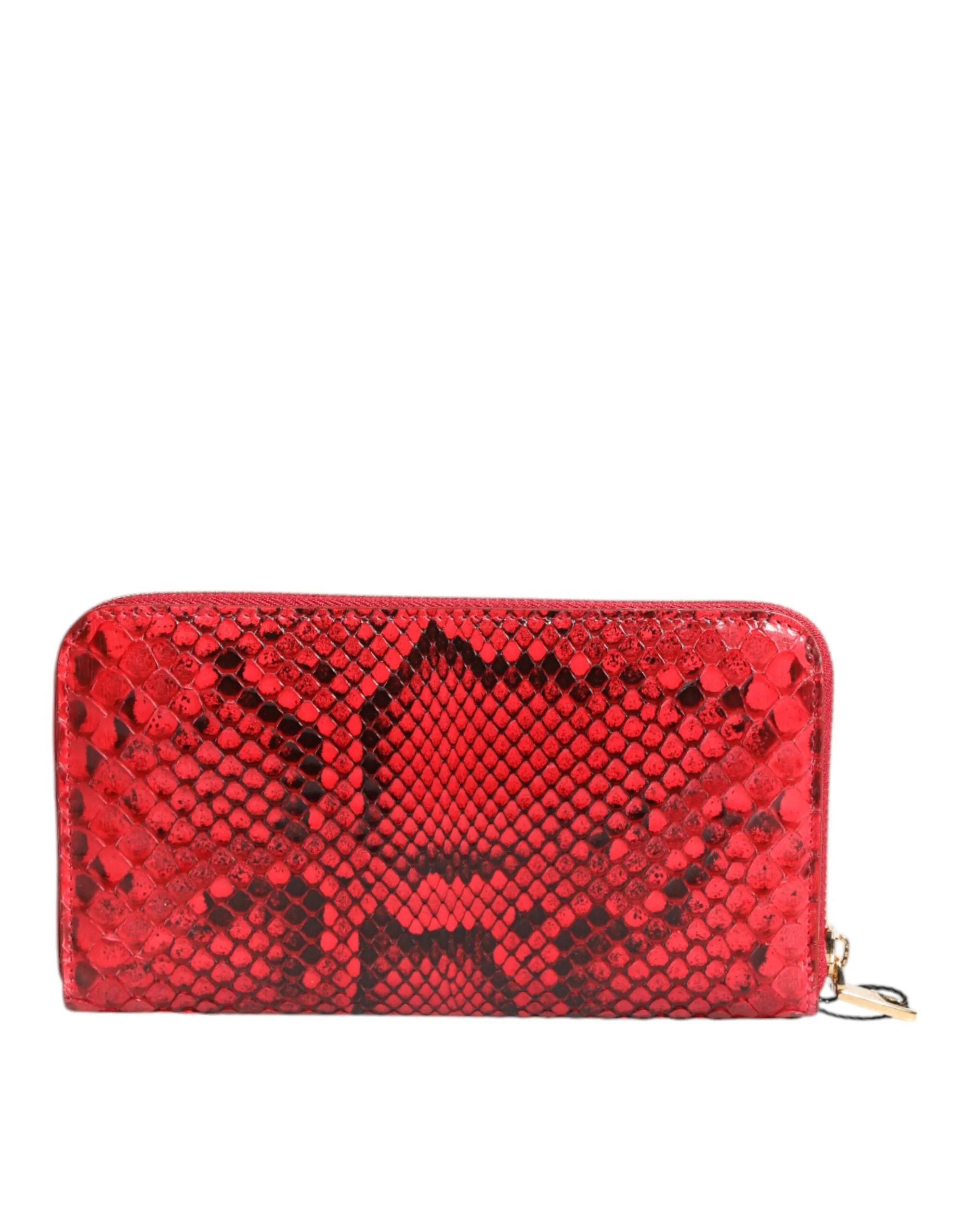 Red Exotic Leather Zip Around Continental Clutch Wallet