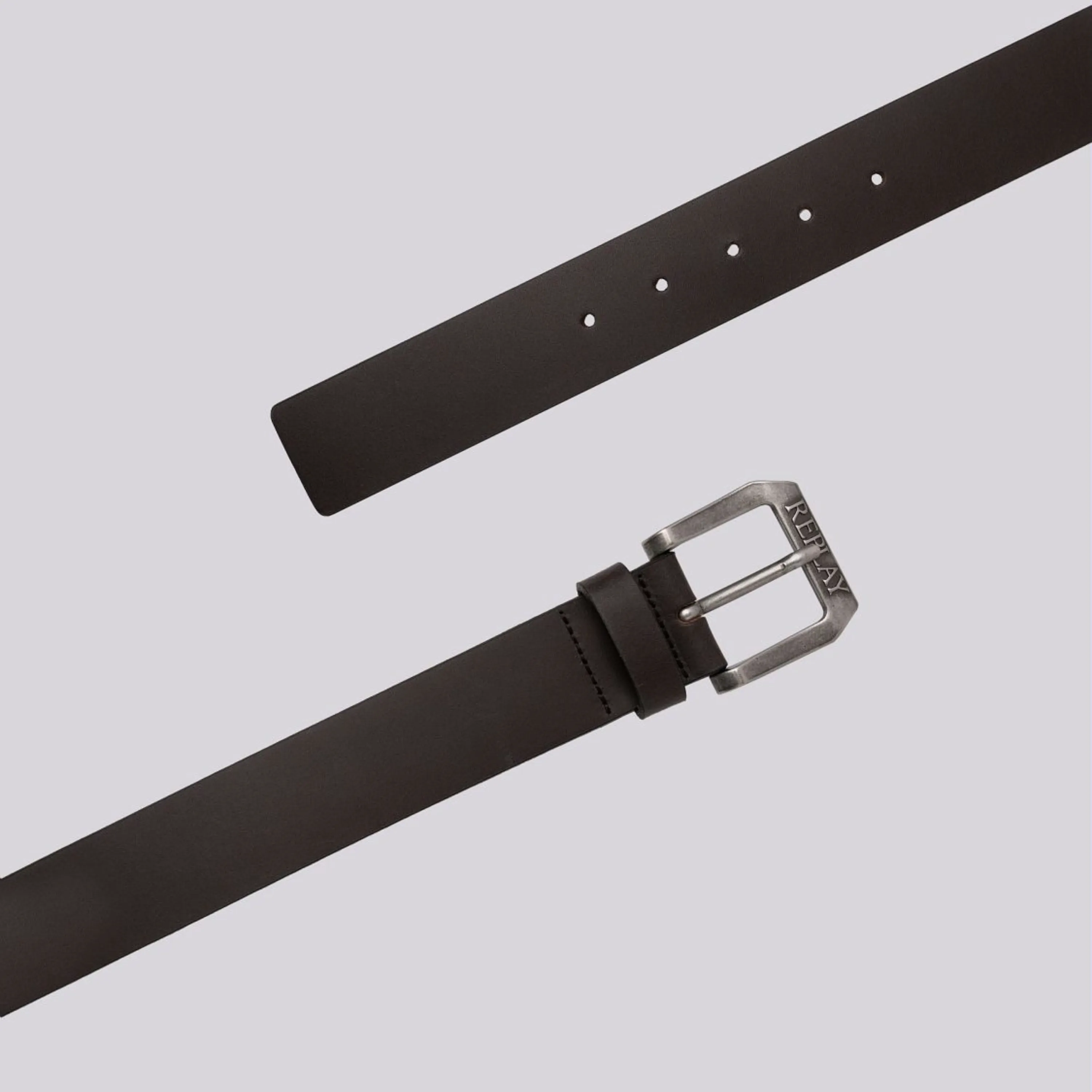 Replay Leather Belt With Logo - Black Brown