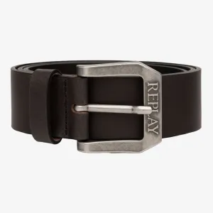 Replay Leather Belt With Logo - Black Brown
