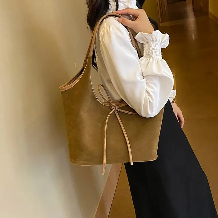 Ribbon Suede Tote