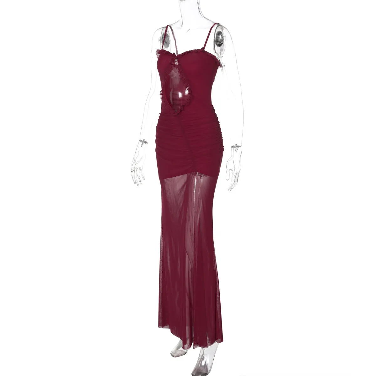 Sexy Mesh Stitching Lace Cutout Sling Dress