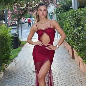 Sexy Mesh Stitching Lace Cutout Sling Dress