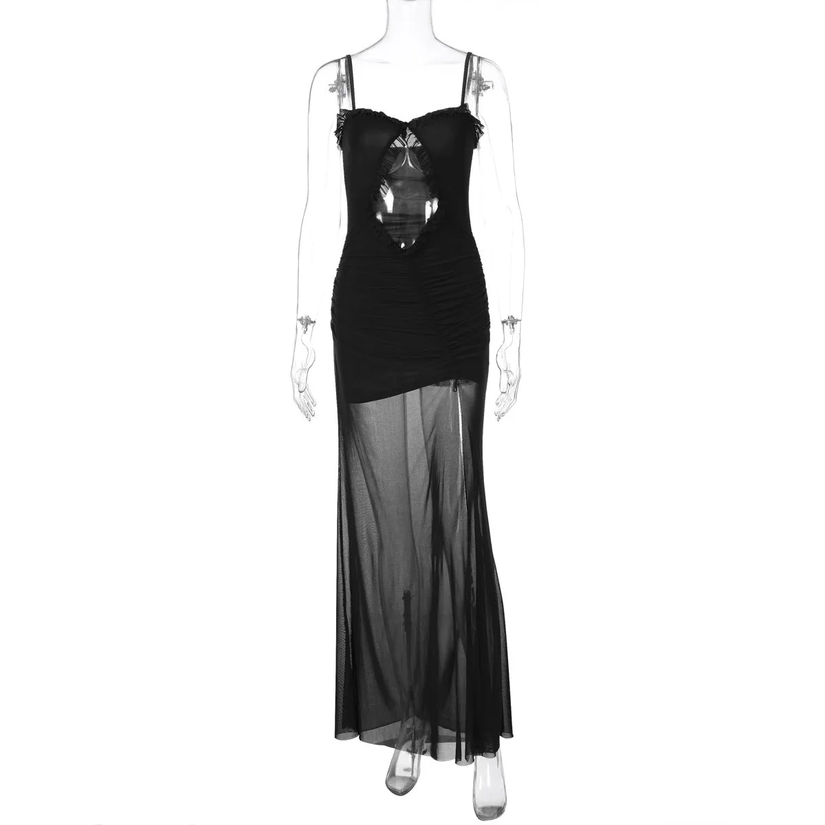 Sexy Mesh Stitching Lace Cutout Sling Dress