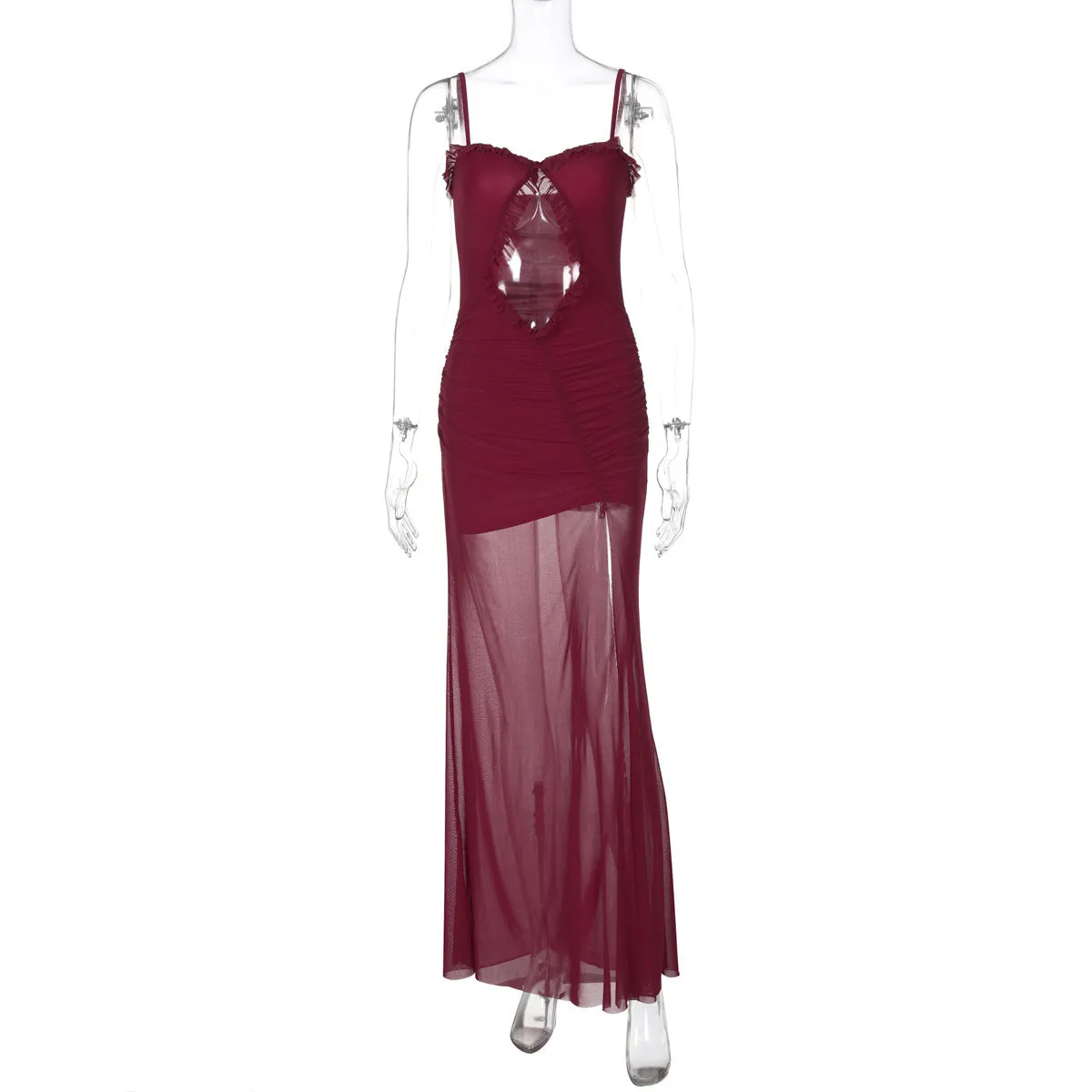 Sexy Mesh Stitching Lace Cutout Sling Dress