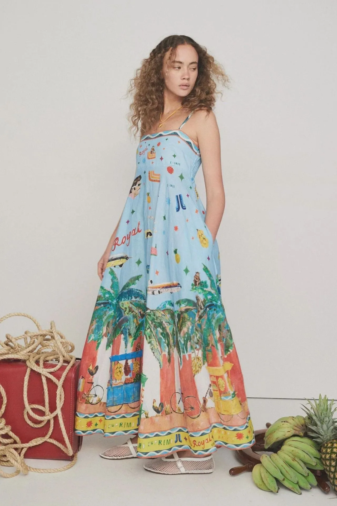 Sexy Sling Graffiti Printing Large Swing Dress