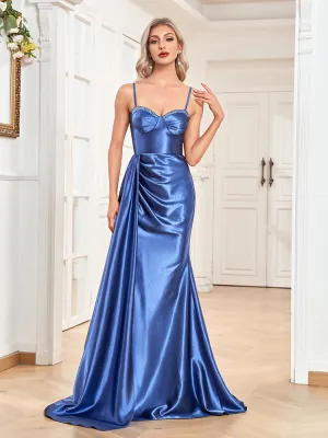 Sexy Sling Silk Backless Blue Evening Dress