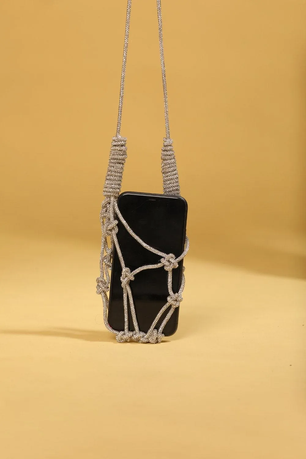 Shiny Crystal Phone Bag - Embellished Cord Handbag