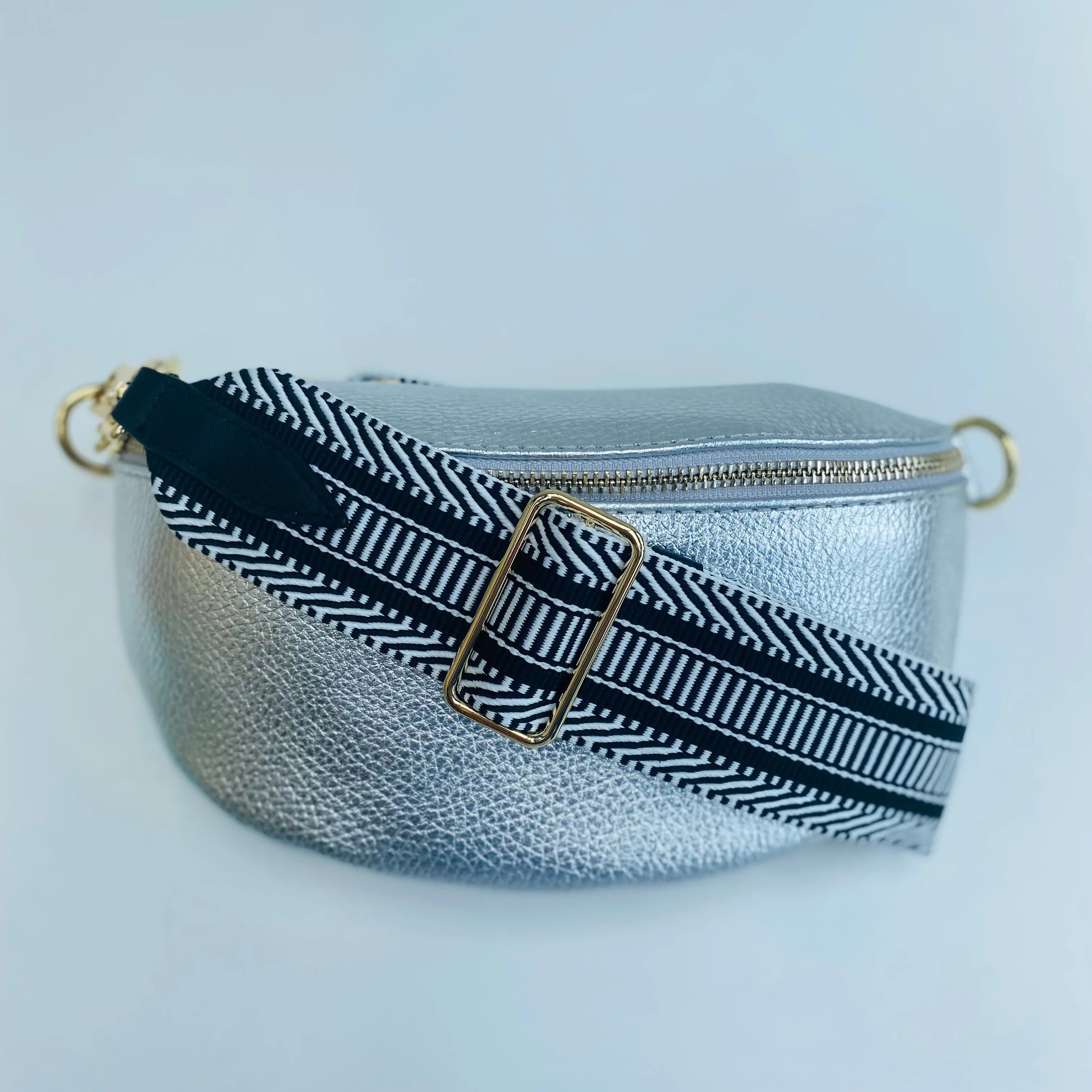 Silver Leather Waist Crossbody Bag