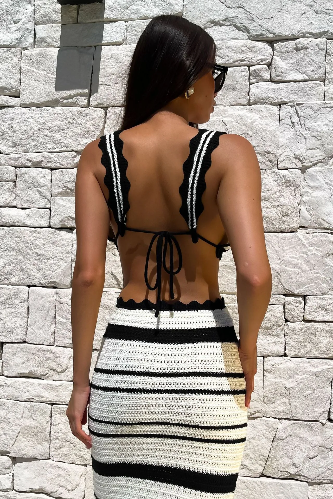 Striped Bikini Casual Vest Sling Top Suit Beach Bohemian Contrast Color Long Half