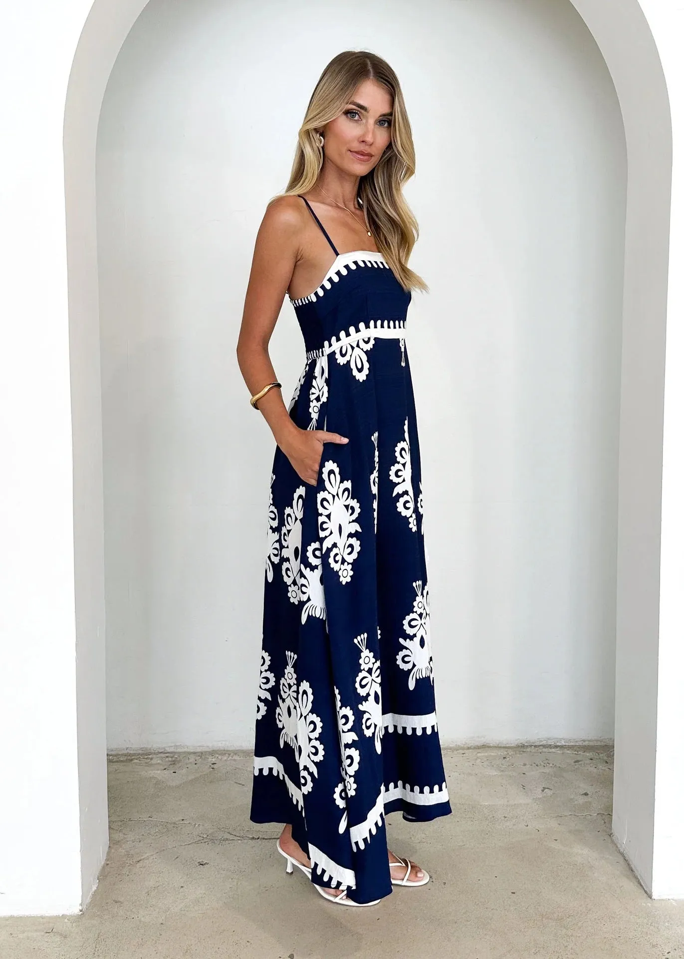 Summer Printed Large Swing Corset Sling Dress