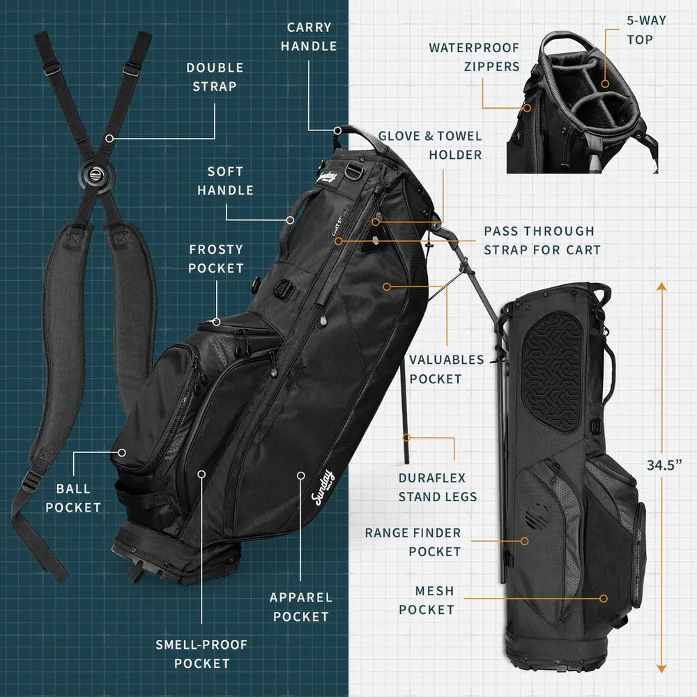 Sunday Golf Ryder 23 Golf Stand Bag Matte Black (Bag Height 35")