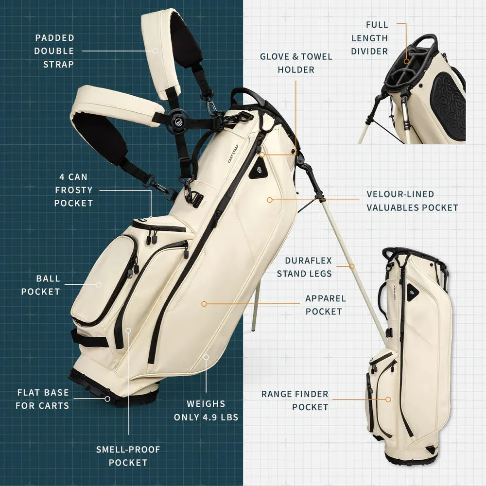 Sunday Golf Ryder 23 Golf Stand Bag S-Class Cream Leather (Bag Height 35")