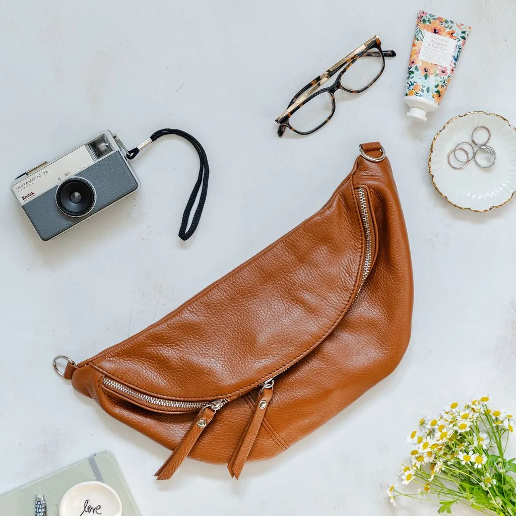 Tan Leather Large Waist Bag (silver hardware)
