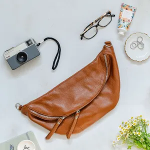 Tan Leather Large Waist Bag (silver hardware)