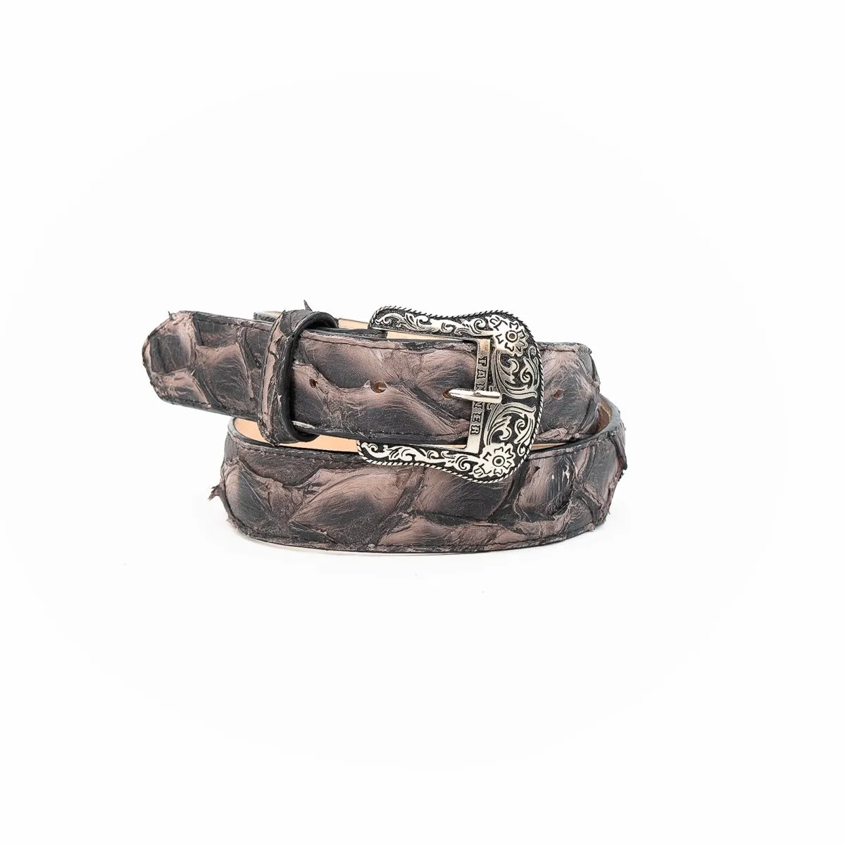 TANNER MARK EXOTIC BELT Monster Fish Bicolor Nicotine Matte Luxury Belt