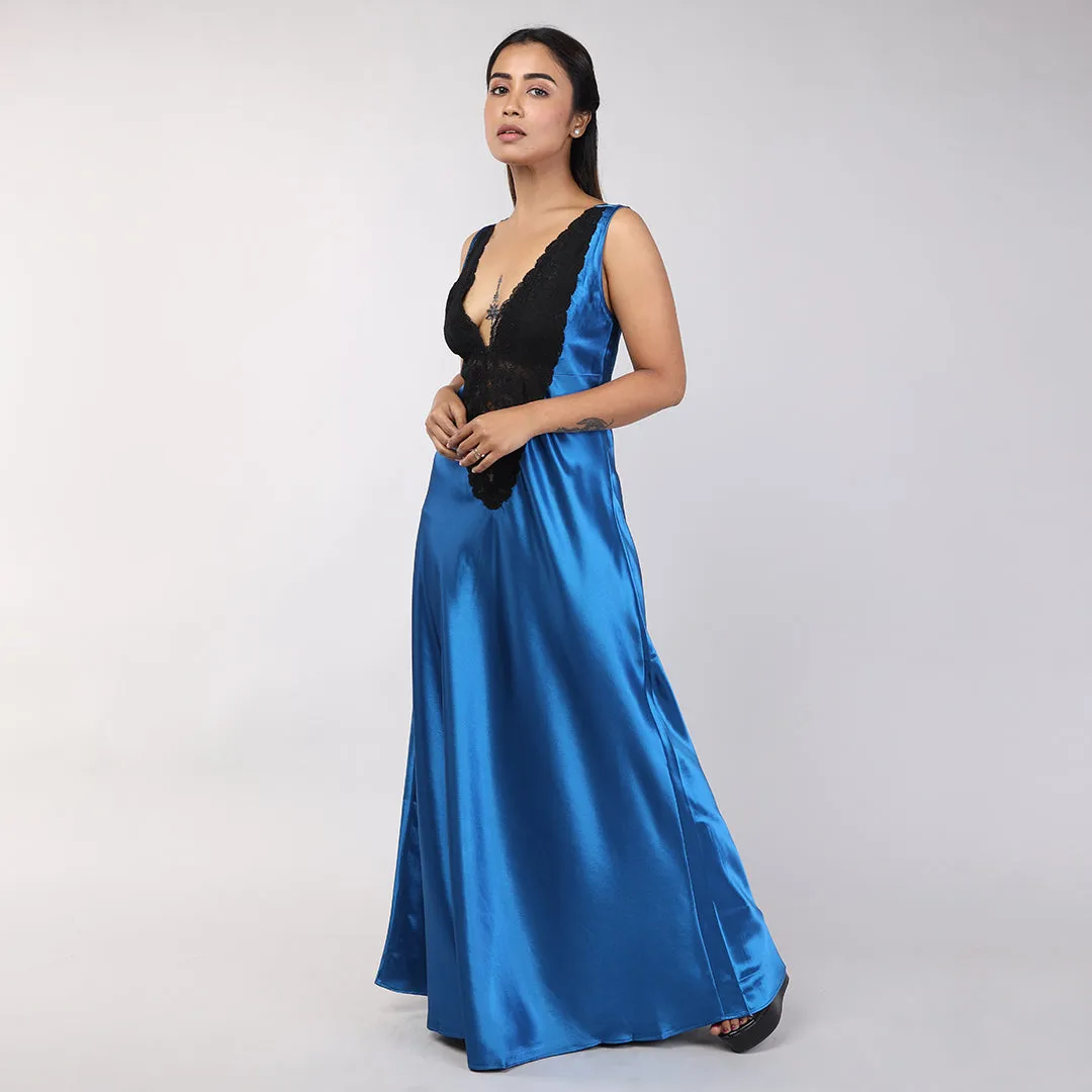 Teal Blue Satin Bridal Nightgown Set