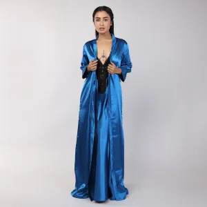 Teal Blue Satin Bridal Nightgown Set