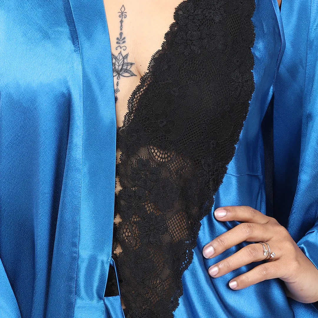 Teal Blue Satin Bridal Nightgown Set