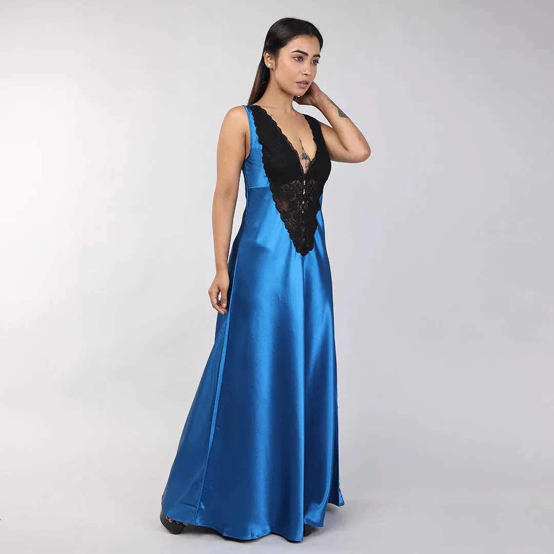 Teal Blue Satin Bridal Nightgown Set