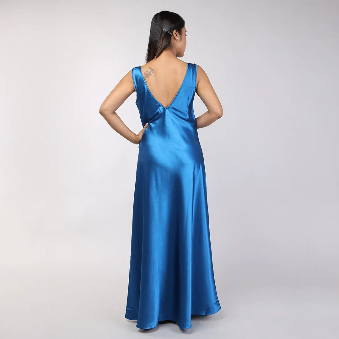 Teal Blue Satin Bridal Nightgown Set