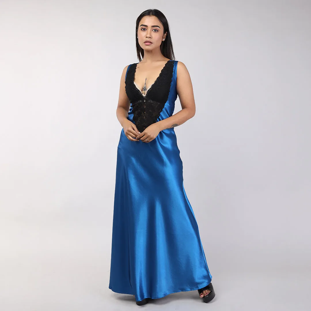 Teal Blue Satin Bridal Nightgown Set