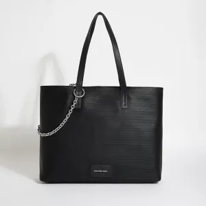 Textured Logo Badge Tote Bag - Black